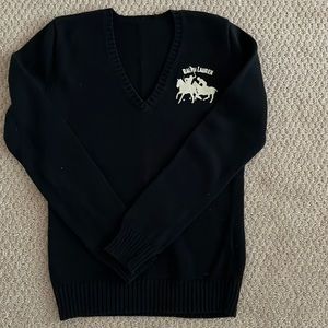 Ralph Lauren navy cotton knit v neck sweater ladies small